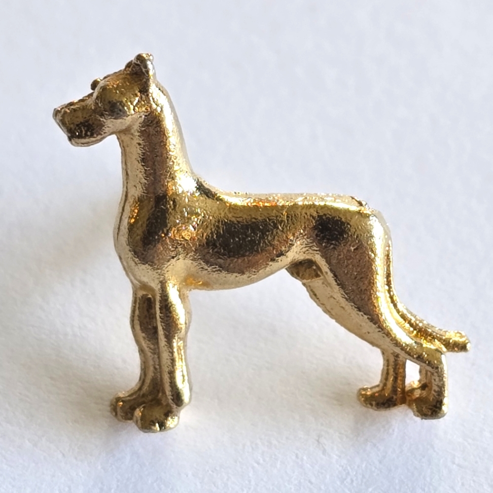 Vintage dog pin lapel brooch gold tone pup puppy canine doberman great dane